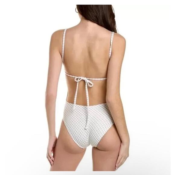 Solid & Striped Melissa One Piece Swimsuit White Metallic Lurex Gingham Size XS - Picture 2 of 14